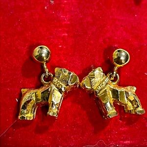 Gold tone puppy earrings Vintage